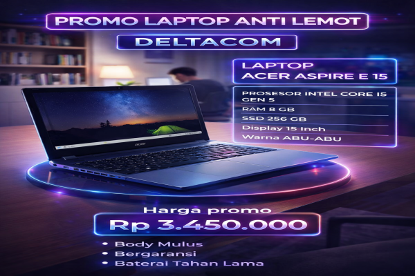 ACER ASPIRE E 15 , TYPE BARU BODY SLIM, PROSESOR INTEL CORE I5 GEN 5 MEMORY RAM 8 GB STORAGE SSD 256 GB  DISPLAY 15 INCH MULUS , WARNAH ABU-ABU , LECE