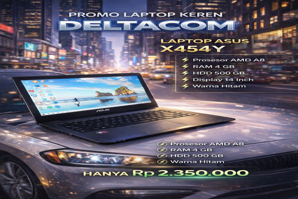 ASUS X454Y , TYPE BARU BODY SLIM, PROSESOR AMD A8 MEMORY RAM 4 GB STORAGE HDD 500 GB  DISPLAY 14 INCH MULUS , WARNAH HITAM , LECET SDIKIT ,