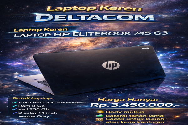 LAPTOP HP ELITEBOOK   🧠 Processor AMD PRO A10  💾 RAM 8 GB DDR4  ⚡ Storage SSD 256 GB Anti Lemot  🖥️ Display 14 Inc Slim  🎨 Kondisi Mulus dan Bergarans
