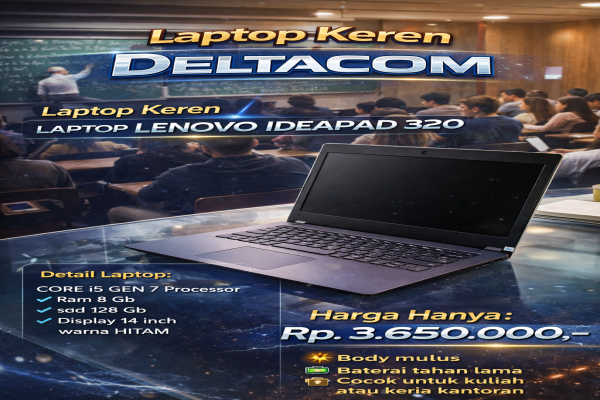 LAPTOP LENOVO IDEAPAD 320  🧠 Processor Intel Core i5 Gen 7  💾 RAM 8 GB DDR4  ⚡ Storage SSD 128 GB Anti Lemot   🖥️ Display 14 Inc Slim  🎨 Kondisi Mulus