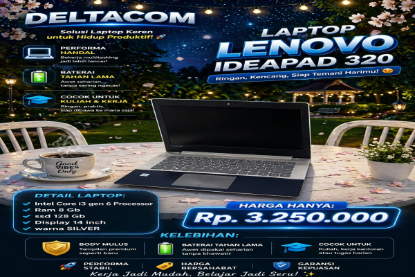 LAPTOP LENOVO IDEAPAD 320  🧠 Processor Intel Core i3 Gen 6  💾 RAM 8 GB DDR4  ⚡ Storage SSD 128 GB Anti Lemot  🖥️ Display 14 Inc Slim  🎨 Kondisi Mulus 