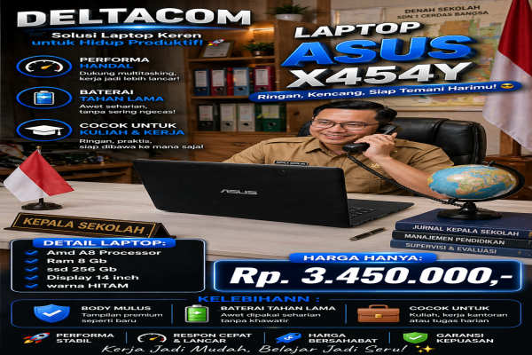 LAPTOP ASUS X454Y  🧠 Processor AMD A8  💾 RAM 8 GB DDR4  ⚡ Storage SSD 256 GB Anti Lemot  🖥️ Display 14 Inc Slim  🎨 Kondisi Mulus dan Bergaransi
