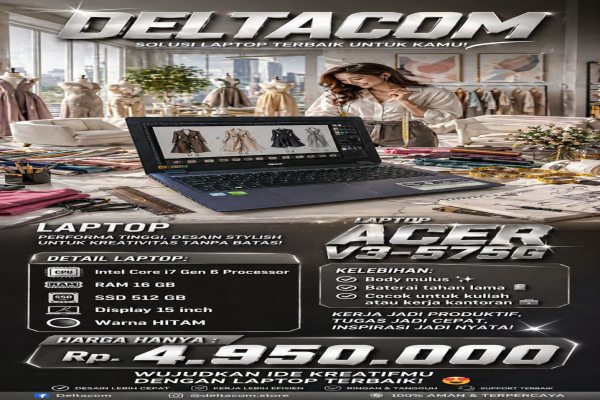 💻 LAPTOP ACER V3-575G  🧠 Processor Intel Core i7 Gen 6  💾 RAM 16 GB DDR4  ⚡ Storage SSD 512 GB Anti Lemot  🖥️ Display 15 Inc Slim  🎨 Kondisi Mulus dan