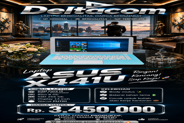 LAPTOP ASUS X441U   🧠 Processor Intel Core i3 Gen 7  💾 RAM 8 GB DDR4  ⚡ Storage SSD 256 GB Anti Lemot  🖥️ Display 14 Inc Slim  🎨 Kondisi Mulus dan Ber