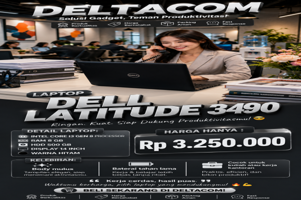 LAPTOP DELL LATITUDE 3490  🧠 Processor Intel Core i3 Gen 8  💾 RAM 8 GB DDR4  ⚡ Storage HDD 500 GB  🖥️ Display 14 Inc Slim  🎨 Kondisi Mulus dan Bergara