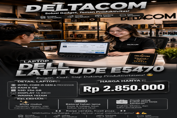 LAPTOP DELL LATITUDE E5470  🧠 Processor Intel Core i5 Gen 6  💾 RAM 8 GB DDR4  ⚡ Storage SSD 256 GB  🖥️ Display 14 Inc Slim  🎨 Kondisi Mulus dan Bergar