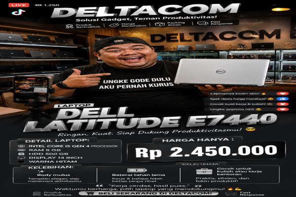 LAPTOP DELL LATITUDE E7440  🧠 Processor Intel Core i5 Gen 4  💾 RAM 8 GB DDR4  ⚡ Storage HDD 500 GB  🖥️ Display 14 Inc Slim  🎨 Kondisi Mulus dan Bergar